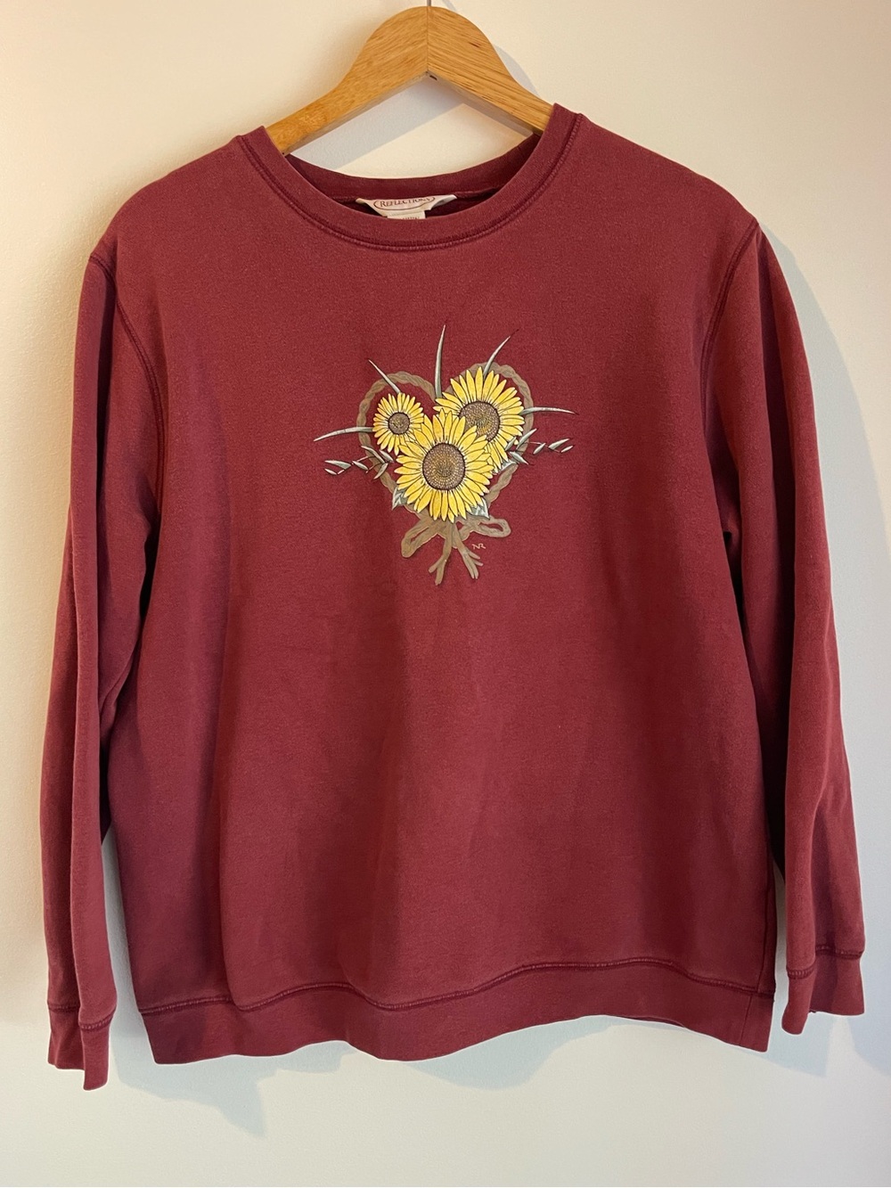 Vintage Northern Reflections Maroon Sunflower Heart Crewneck Sweatshirt Size Lar